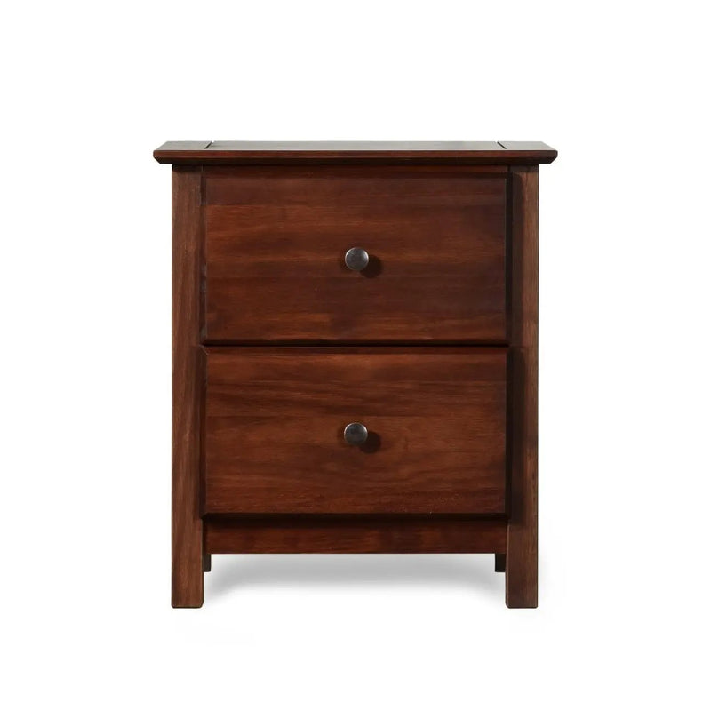 Farmhouse Solid Pine Wood 2 Drawer Nightstand in Cherry Finish by HomePacific
