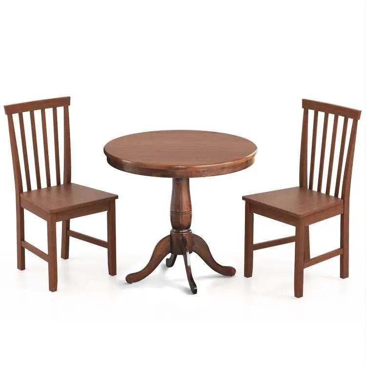 3-Piece Traditional Round Dining Table and 2 Chairs Set in Walnut Wood Finish by HomePacific