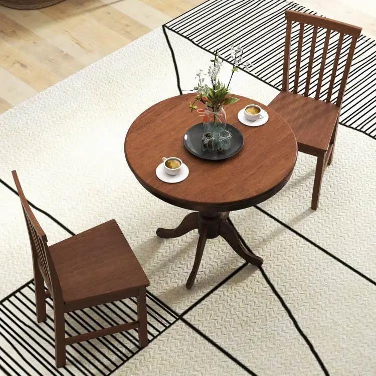 3-Piece Traditional Round Dining Table and 2 Chairs Set in Walnut Wood Finish by HomePacific