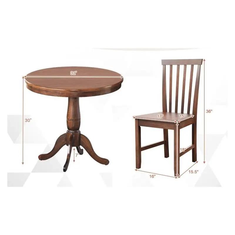 3-Piece Traditional Round Dining Table and 2 Chairs Set in Walnut Wood Finish by HomePacific