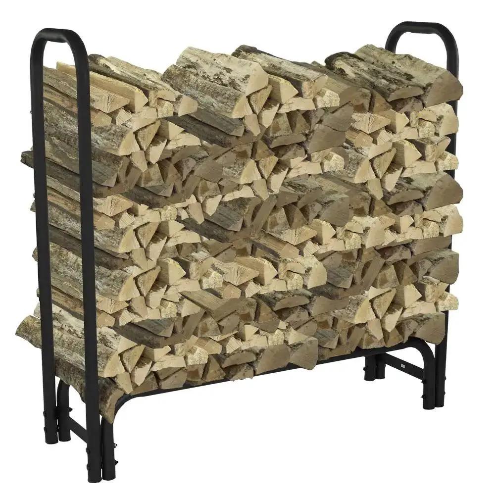 4-Ft Heavy Duty Steel Black Metal Firewood Rack - Easy to Assemble by HomePacific