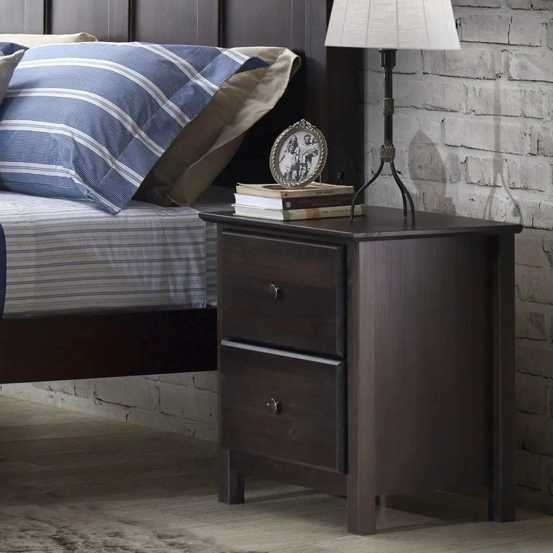 Farmhouse Solid Pine Wood 2 Drawer Nightstand in Espresso by HomePacific
