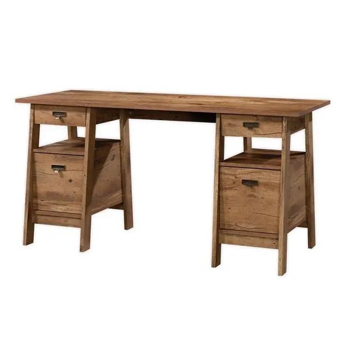 FarmHouse Rustic Oak Executive Desk w/ Filing Cabinets Storage by HomePacific