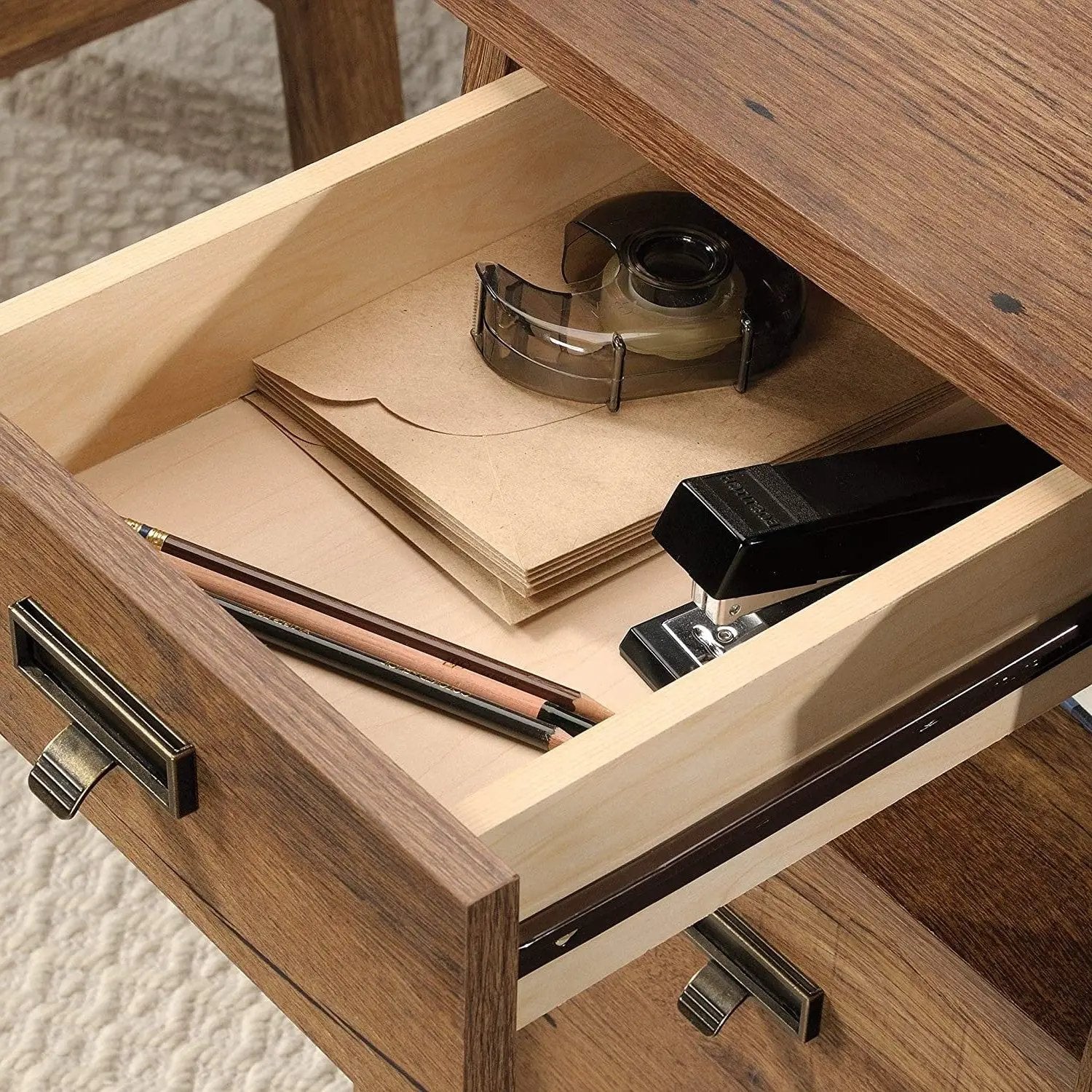 FarmHouse Rustic Oak Executive Desk w/ Filing Cabinets Storage by HomePacific