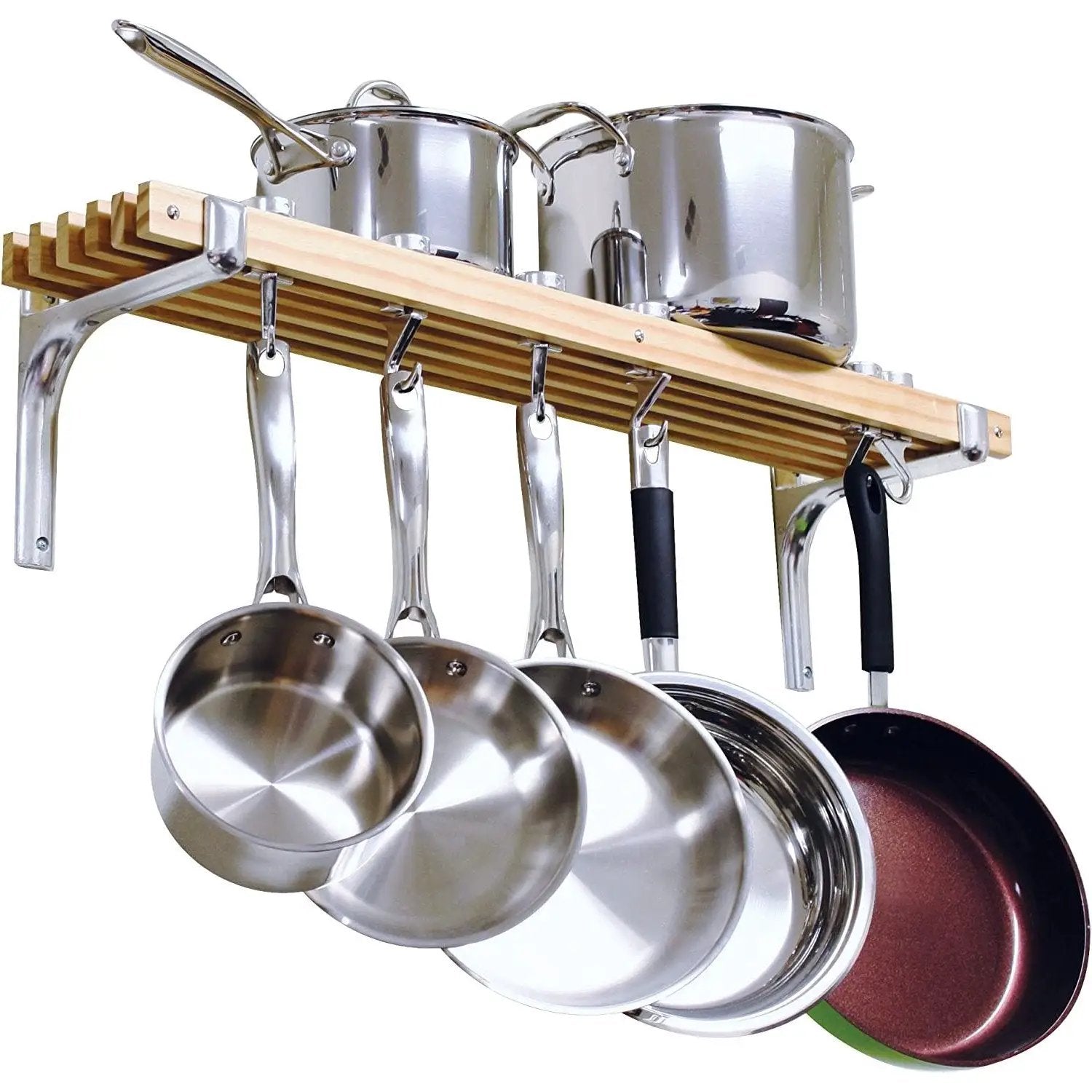 FarmHome Wooden Wall Mounted 6 Hooks Pot Rack by HomePacific