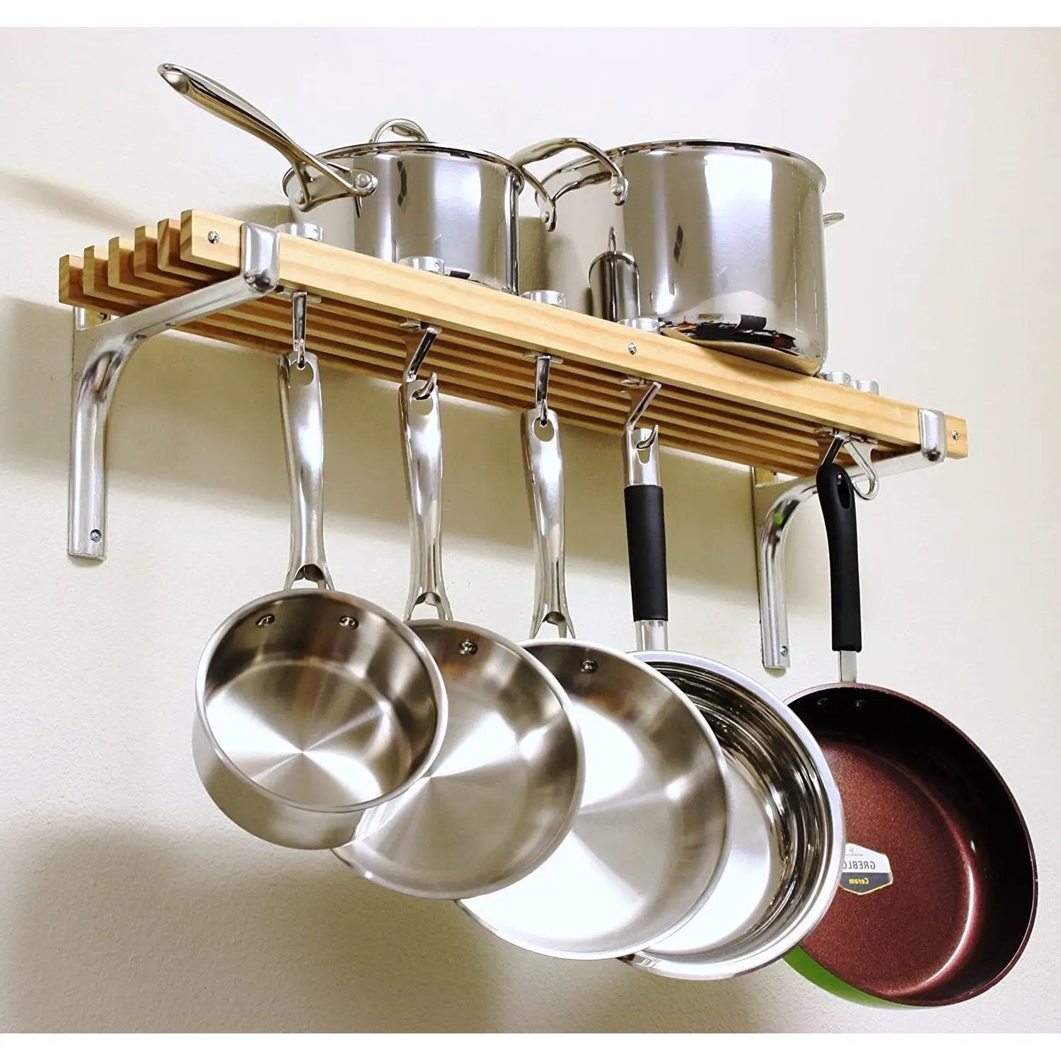 FarmHome Wooden Wall Mounted 6 Hooks Pot Rack by HomePacific