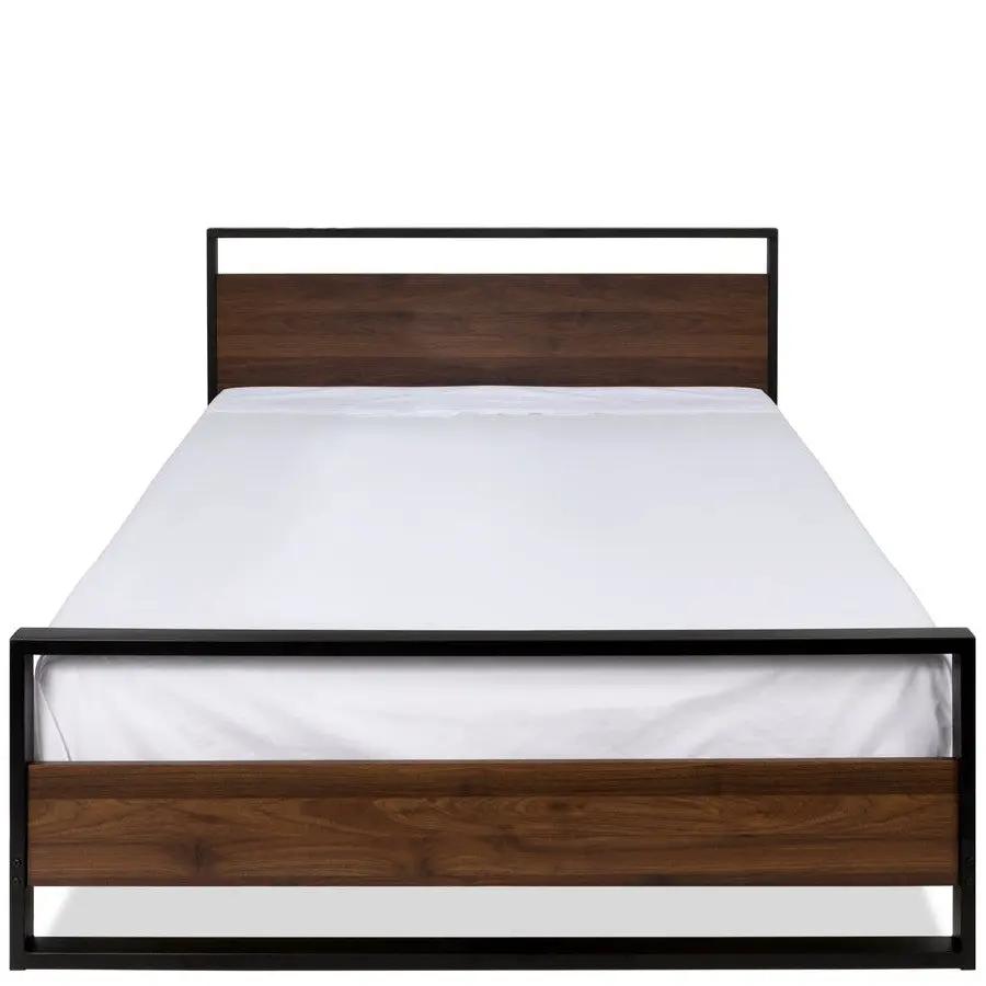 Queen size Farmhouse Metal Wood Platform Bed Frame with Headboard Footboard by HomePacific