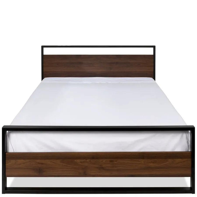 Queen size Farmhouse Metal Wood Platform Bed Frame with Headboard Footboard by HomePacific