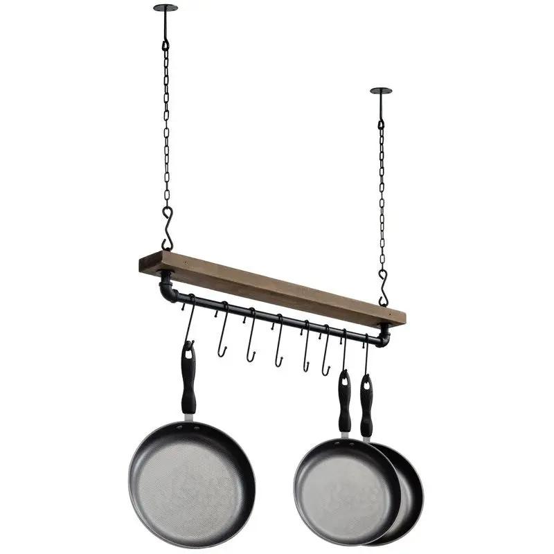 FarmHome Rustic Industrial 8 S-Hooks Ceiling Mounted Hanging Pot Rack by HomePacific