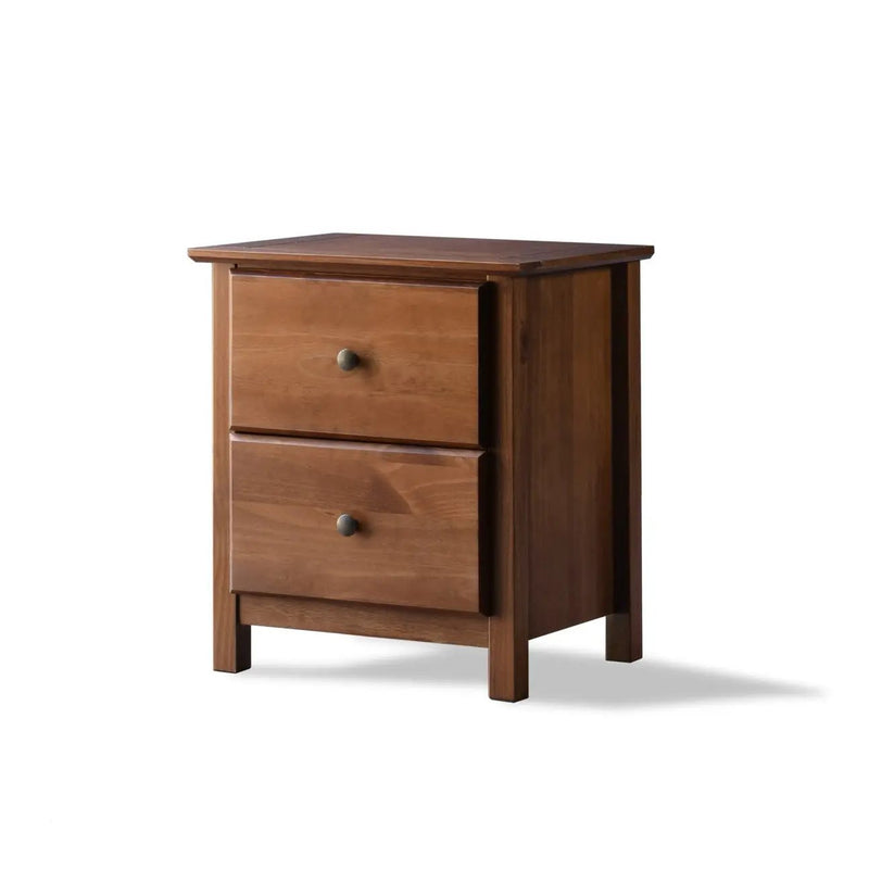 Farmhouse Solid Pine Wood 2 Drawer Nightstand in Walnut Finish by HomePacific