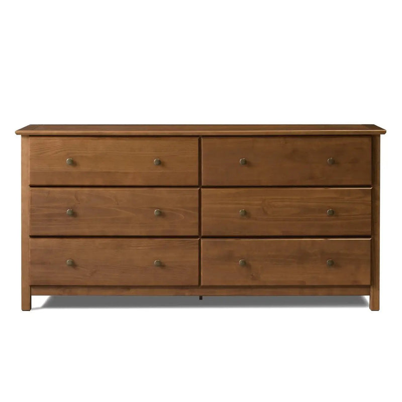Farmhouse Solid Pine Wood 6 Drawer Dresser in Walnut Finish by HomePacific