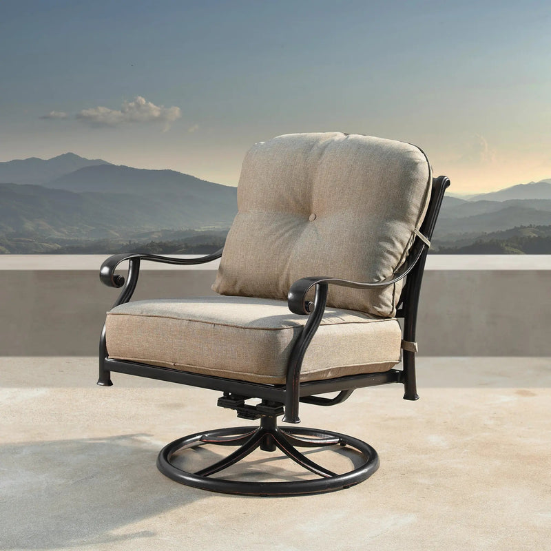 Aluminum Modern Deep Seating Swivel Rocking Club Chairs Tan Cushions by Sharicks