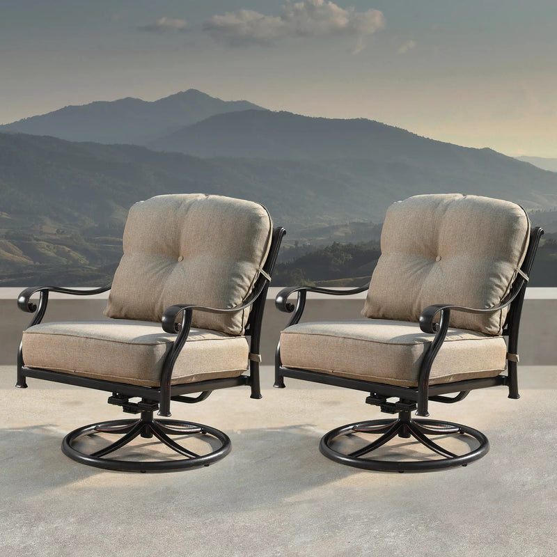 Aluminum Modern Deep Seating Swivel Rocking Club Chairs Tan Cushions by Sharicks