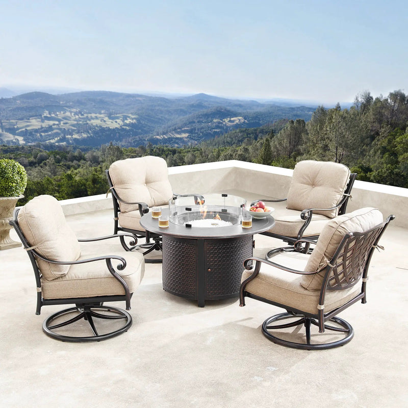 Aluminum Modern Deep Seating Swivel Rocking Club Chairs Tan Cushions by Sharicks