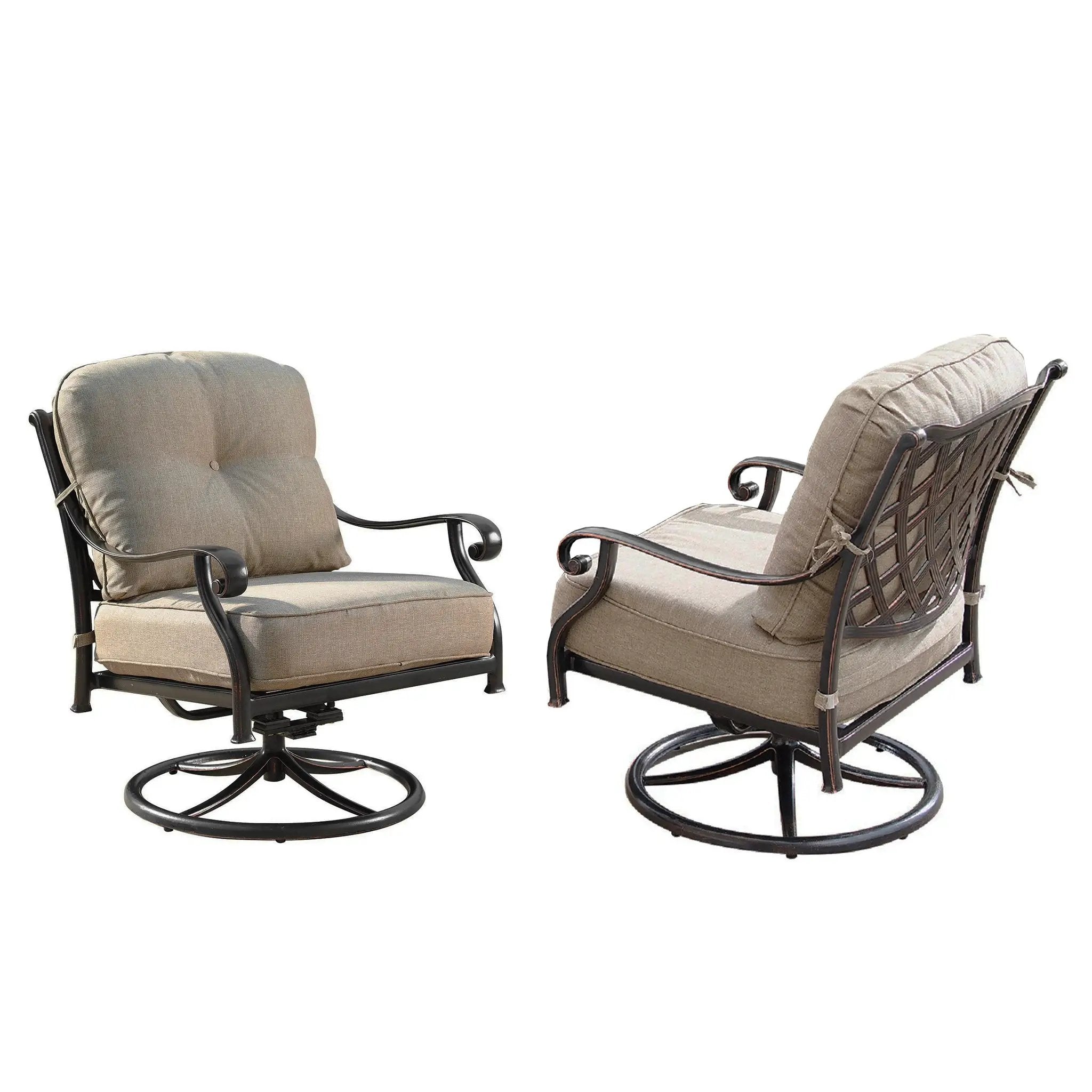 Aluminum 34-in Round Patio Fire Table Set with Swivel Rocking Chairs by Sharicks