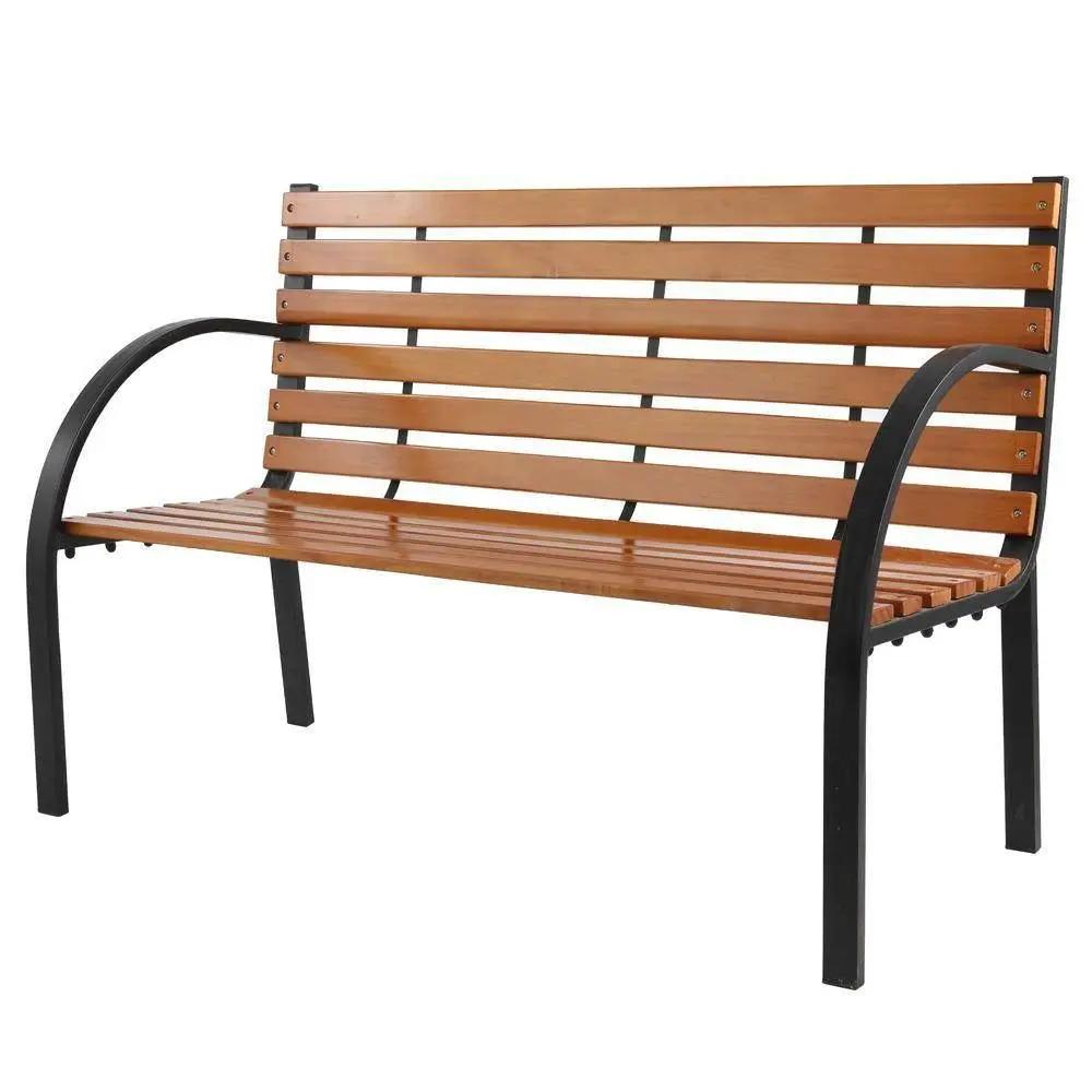 Black Metal Frame Outdoor Wood Slat Garden Bench with Curved Armrests by HomePacific