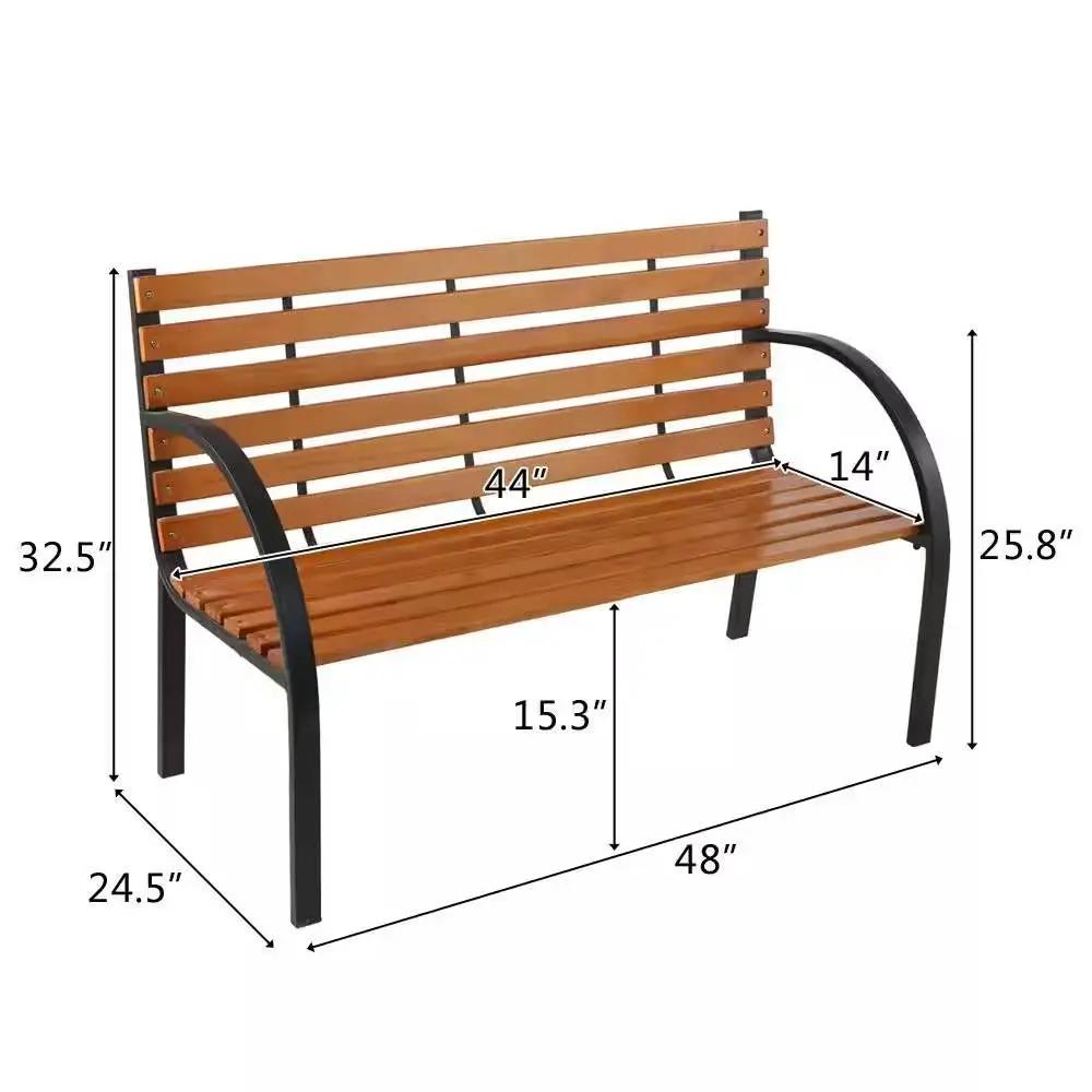 Black Metal Frame Outdoor Wood Slat Garden Bench with Curved Armrests by HomePacific