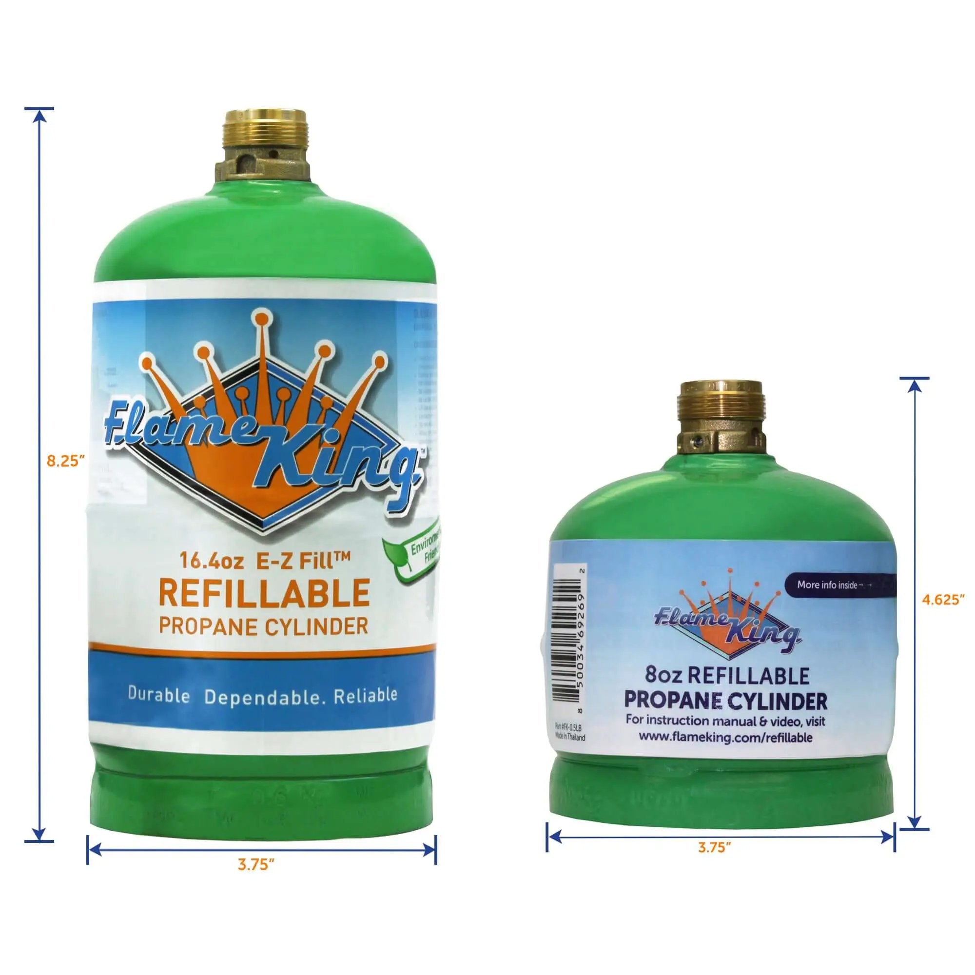 Flame King 2 Packs Eco Friendly Sustainable 8oz 1/2lb Refillable Propane Tank LP Cylinder by Flame King Products