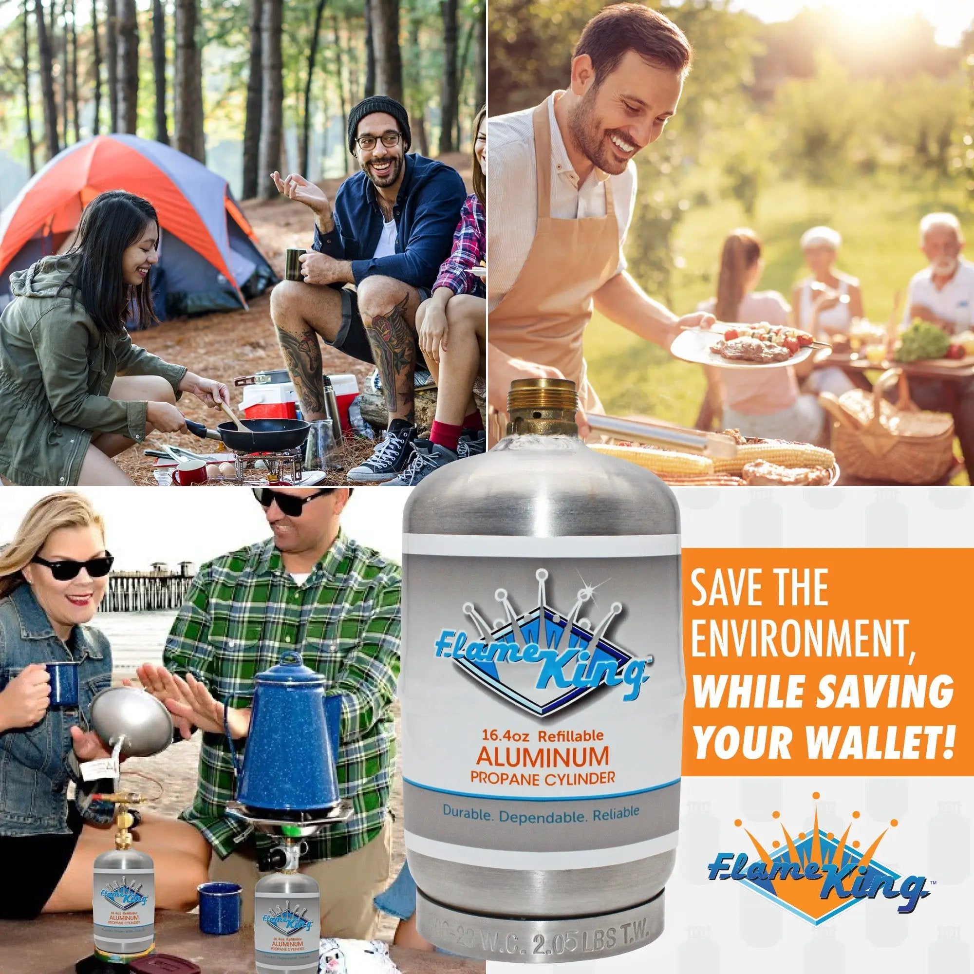 Flame King Eco Friendly Sustainable 1lb Aluminum Refillable Propane Tank LP Cylinder by Flame King Products