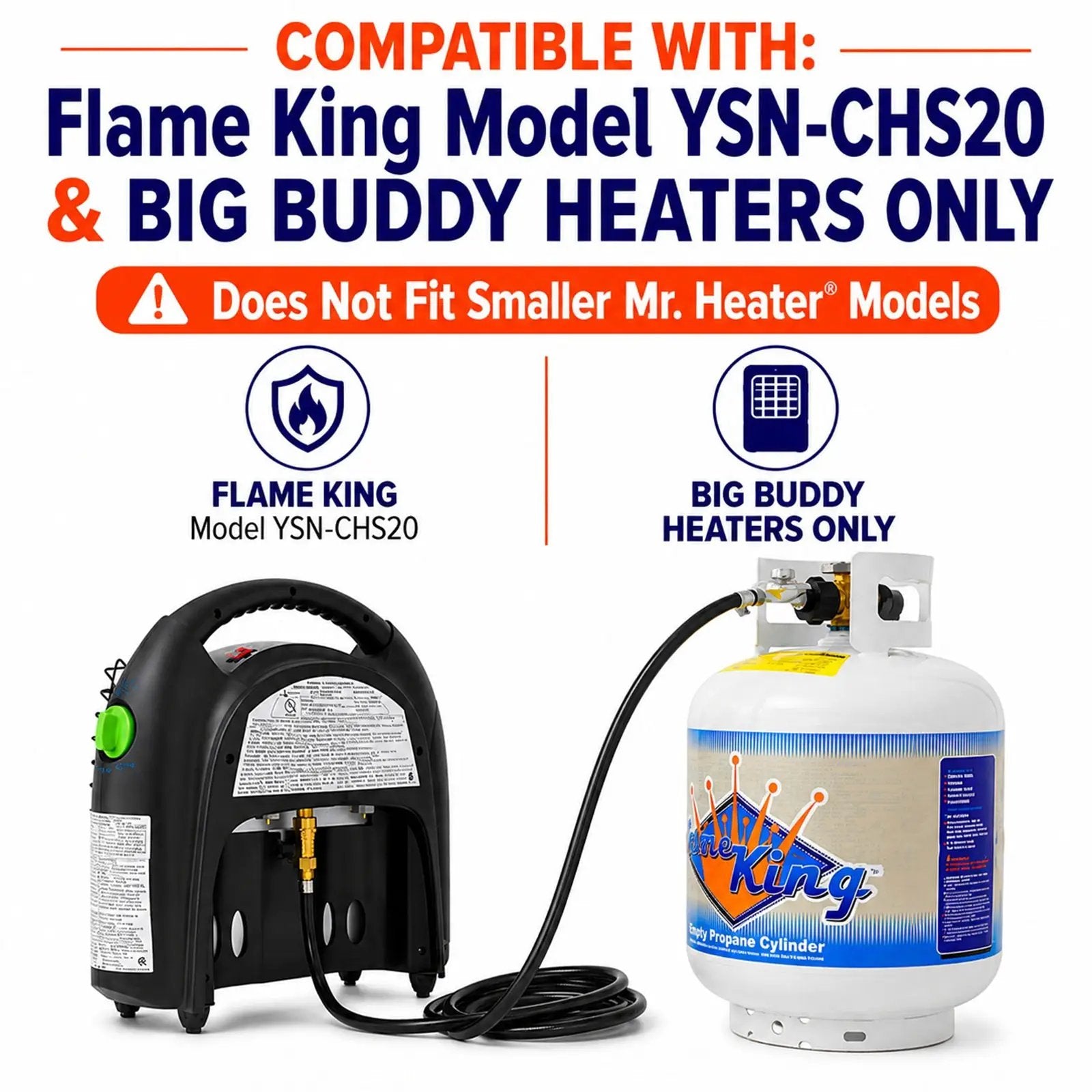 12FT QCC/Type 1 Regulator Hose with 1/4 Quick-Connect Adapter for Flame King Heaters and Buddy Mr Heaters by Flame King Products