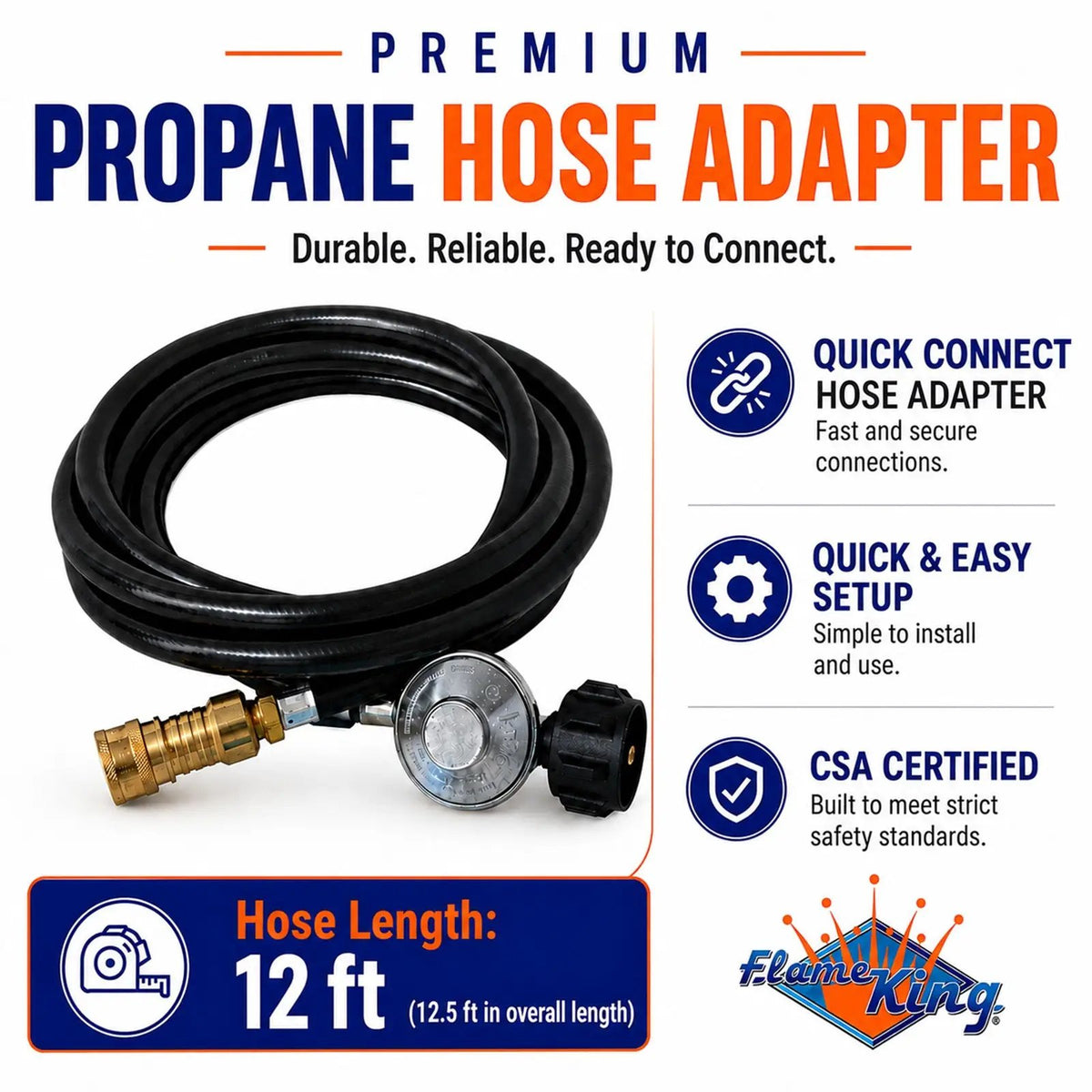 12FT QCC/Type 1 Regulator Hose with 1/4 Quick-Connect Adapter for Flame King Heaters and Buddy Mr Heaters by Flame King Products