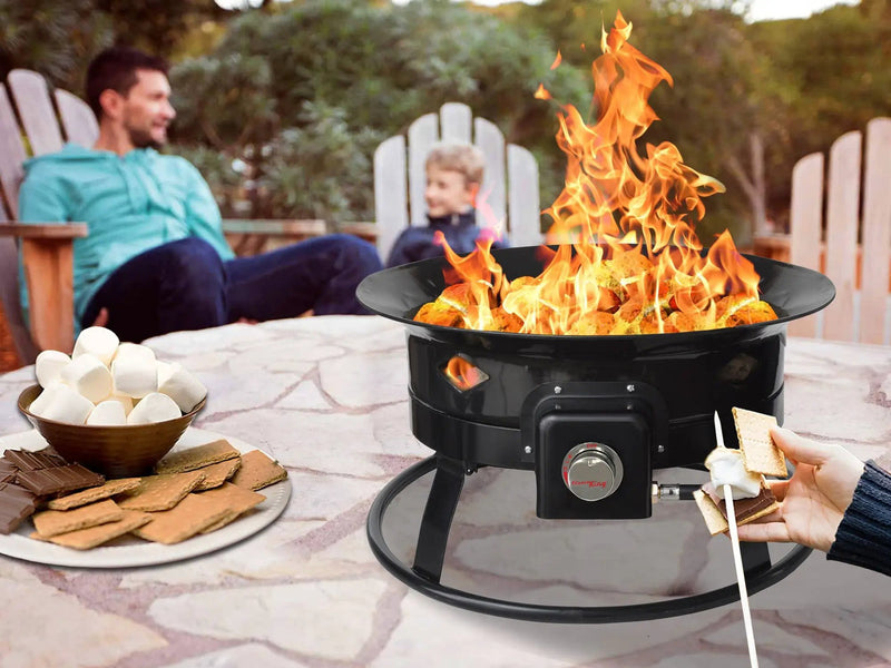 Flame King Outdoor Portable Propane Gas 19″ Fire Pit Bowl with Self Igniter Cover Carry Straps by Flame King Products