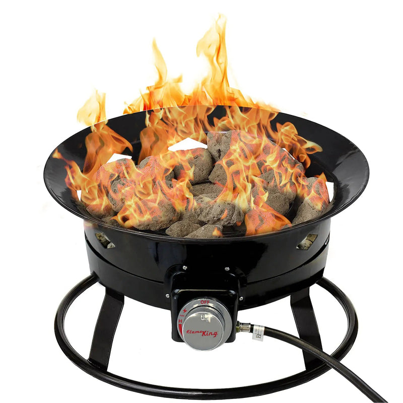 Flame King Outdoor Portable Propane Gas 19″ Fire Pit Bowl with Self Igniter Cover Carry Straps by Flame King Products