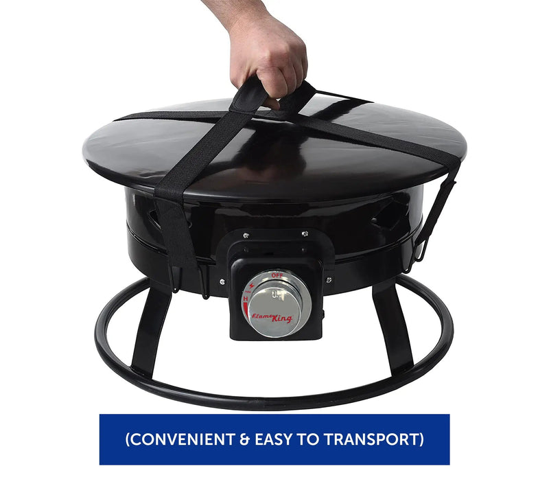 Flame King Outdoor Portable Propane Gas 19″ Fire Pit Bowl with Self Igniter Cover Carry Straps by Flame King Products