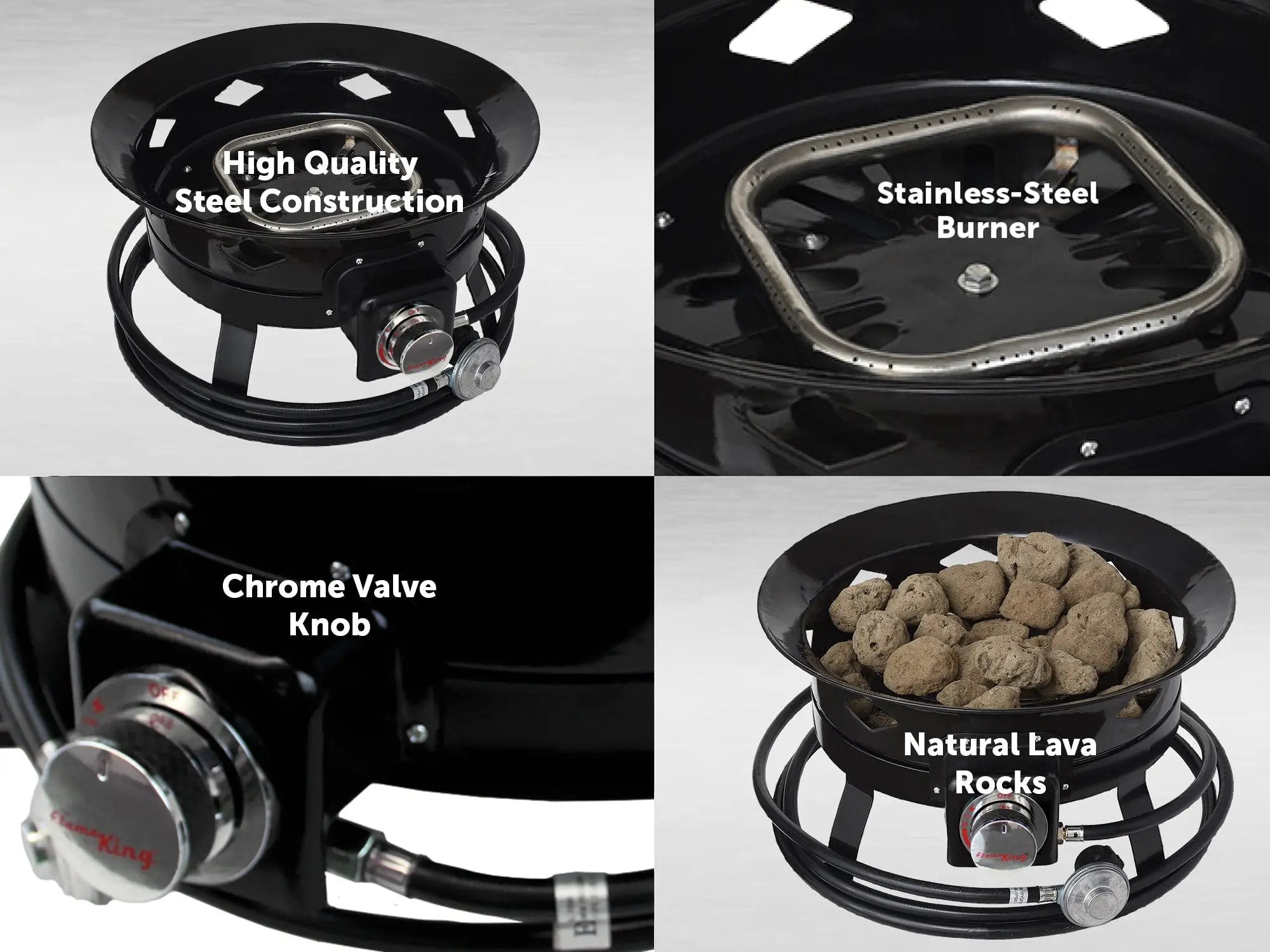 Flame King Outdoor Portable Propane Gas 19″ Fire Pit Bowl with Self Igniter Cover Carry Straps by Flame King Products