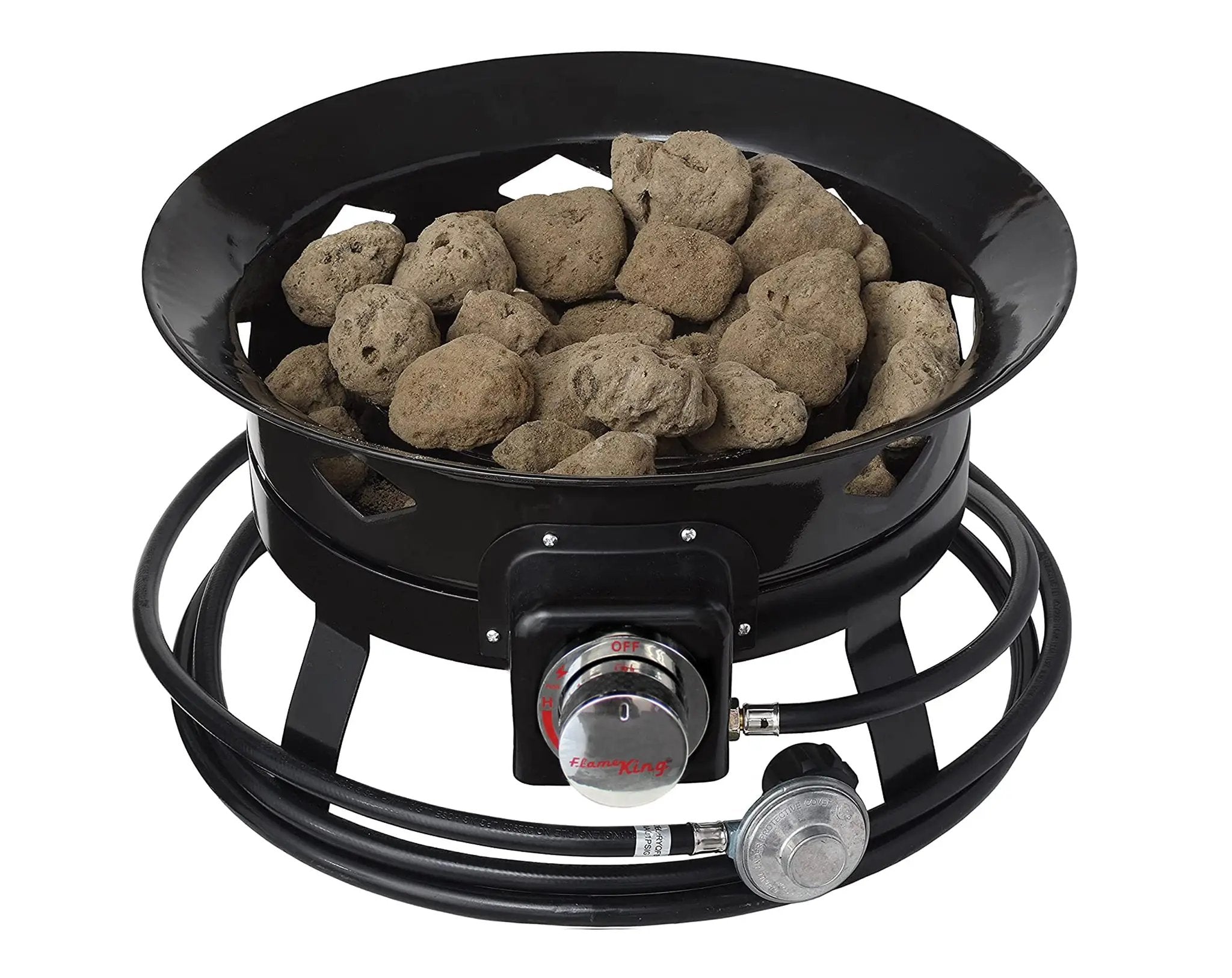 Flame King Outdoor Portable Propane Gas 19″ Fire Pit Bowl with Self Igniter Cover Carry Straps by Flame King Products