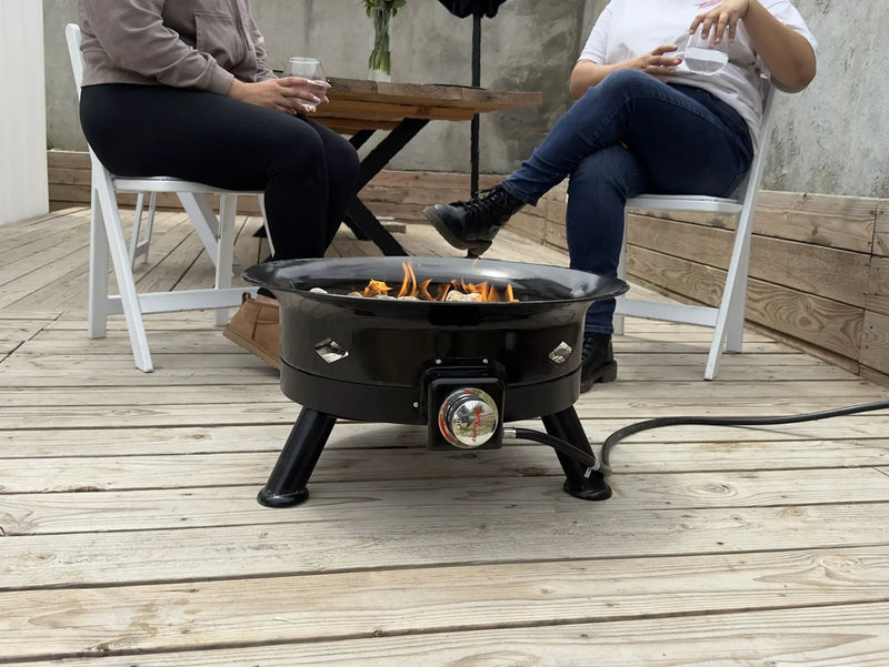 Flame King Outdoor Portable Propane Gas 24" Fire Pit Bowl with Self Igniter Cover Carry Straps by Flame King Products