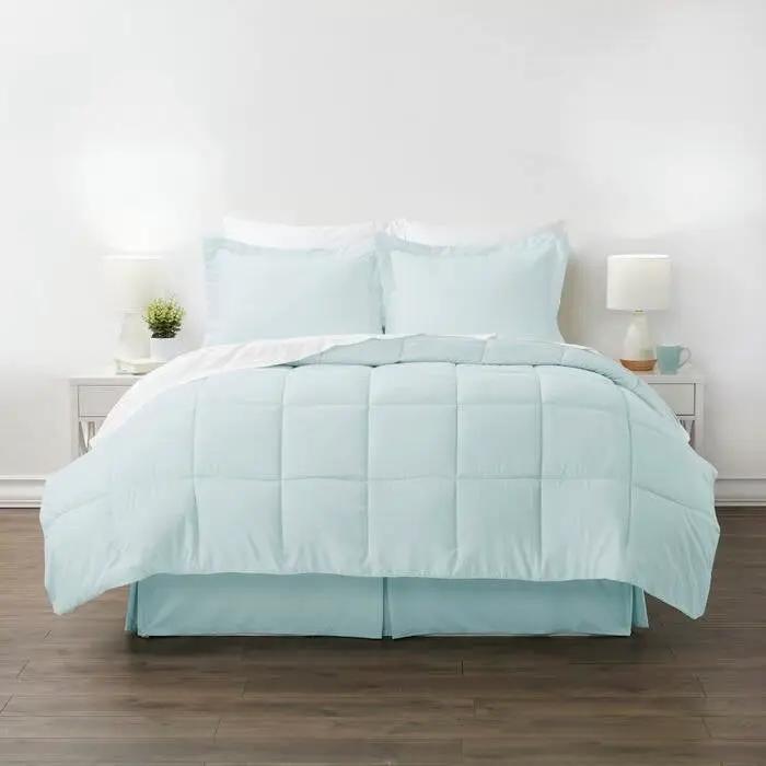 Full Size Microfiber 6-Piece Reversible Bed-in-a-Bag Comforter Set in Aqua Blue by HomePacific
