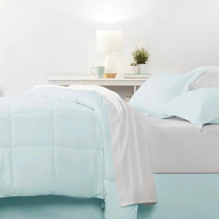 Full Size Microfiber 6-Piece Reversible Bed-in-a-Bag Comforter Set in Aqua Blue by HomePacific