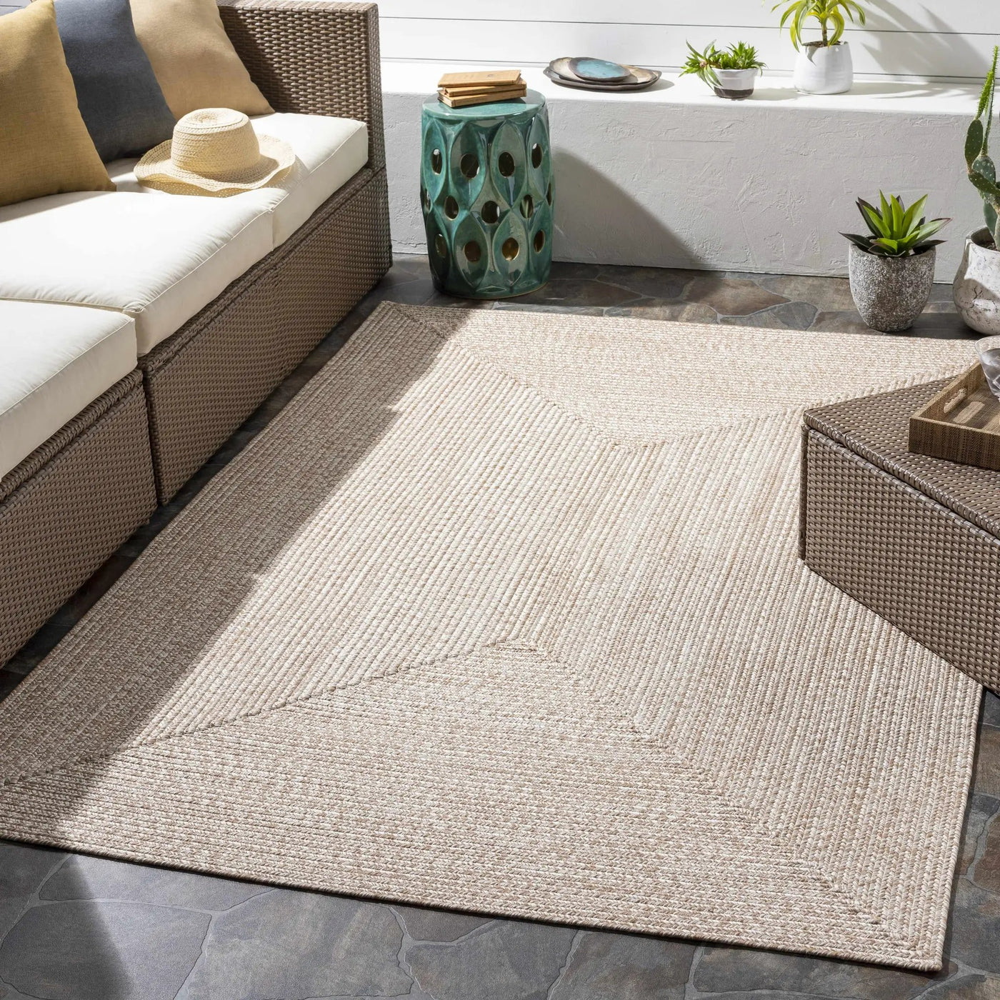 Cream Braided Faux Jute Outdoor Rug by Boutique Rugs