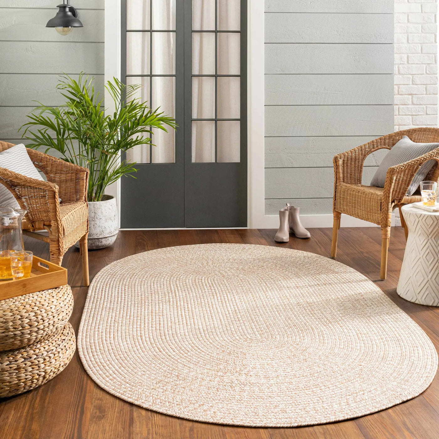 Cream Braided Faux Jute Outdoor Rug by Boutique Rugs