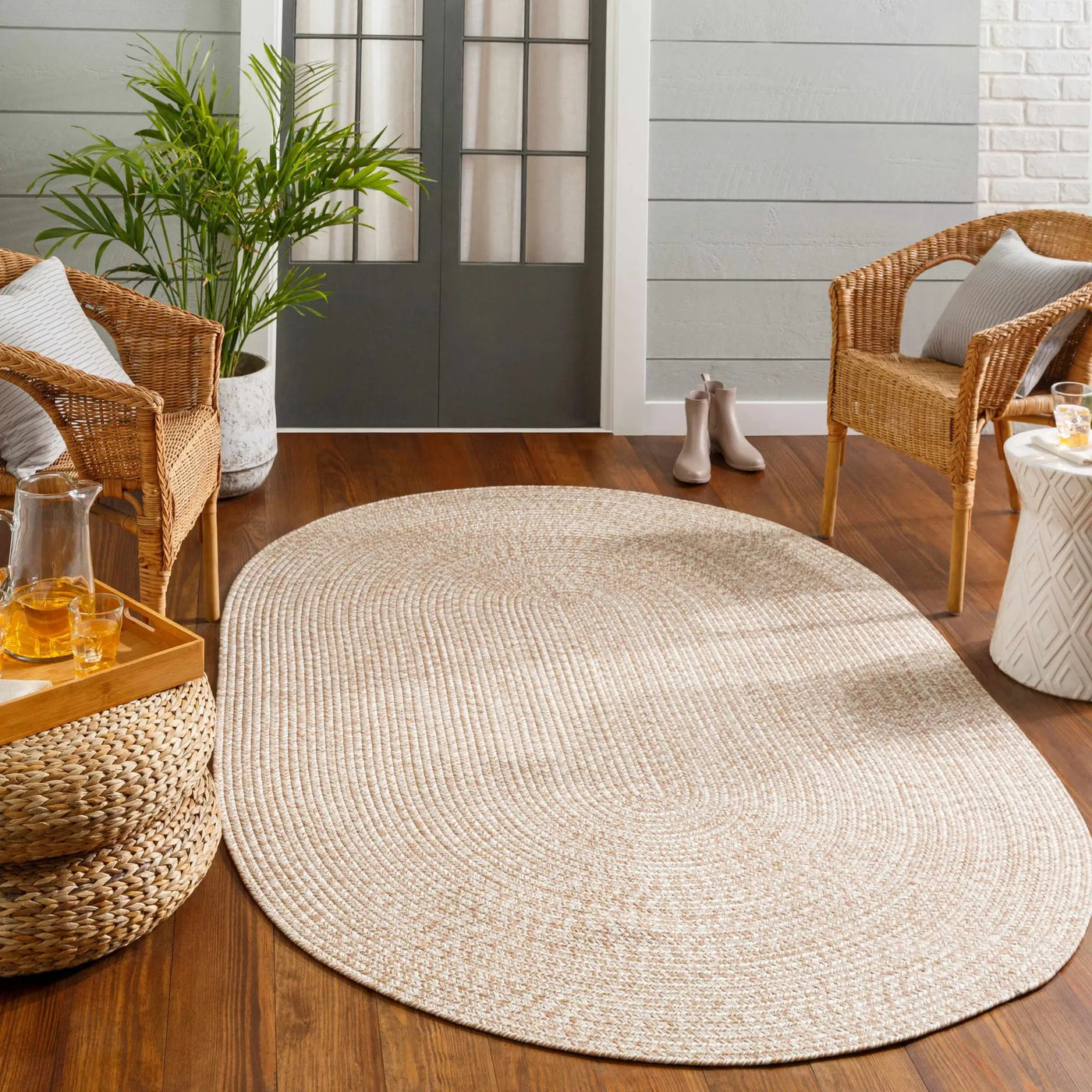 Cream Braided Faux Jute Outdoor Rug by Boutique Rugs