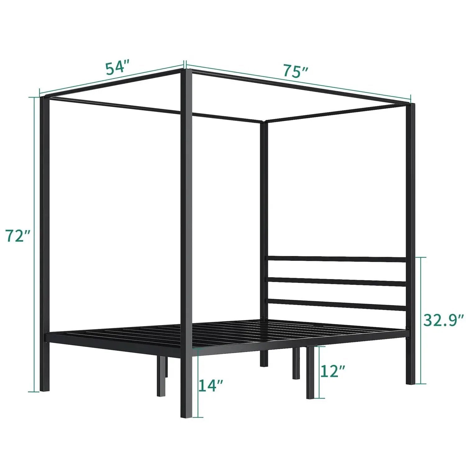 Full size Modern Four Poster Metal Canopy Bed in Black Finish by HomePacific