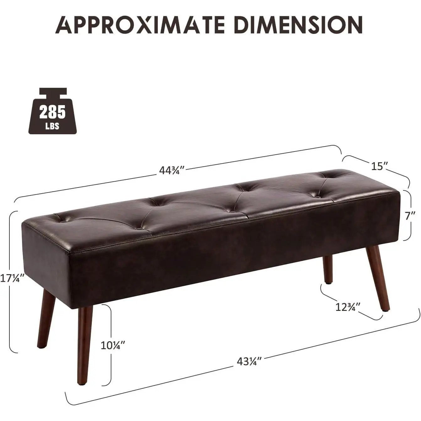 Mid-Century Bed Bench with Dark Brown Leather Upholstered Seat Solid Wood Legs by HomePacific