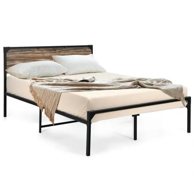 Rustic FarmHome Metal Wood Platform Bed Frame in Full Size by HomePacific