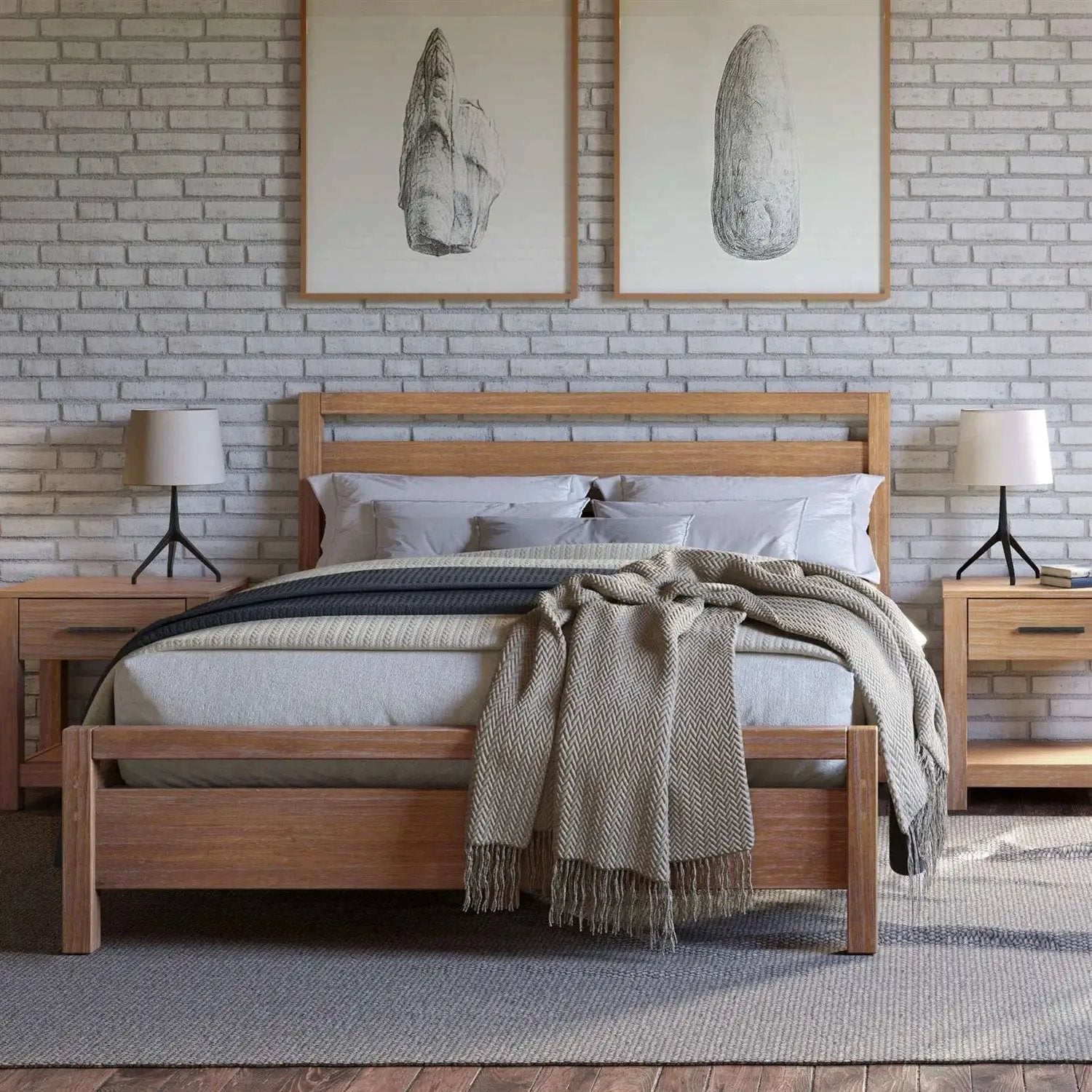 Full size Farmhouse Solid Wood Platform Bed Frame with Headboard Footboard by HomePacific