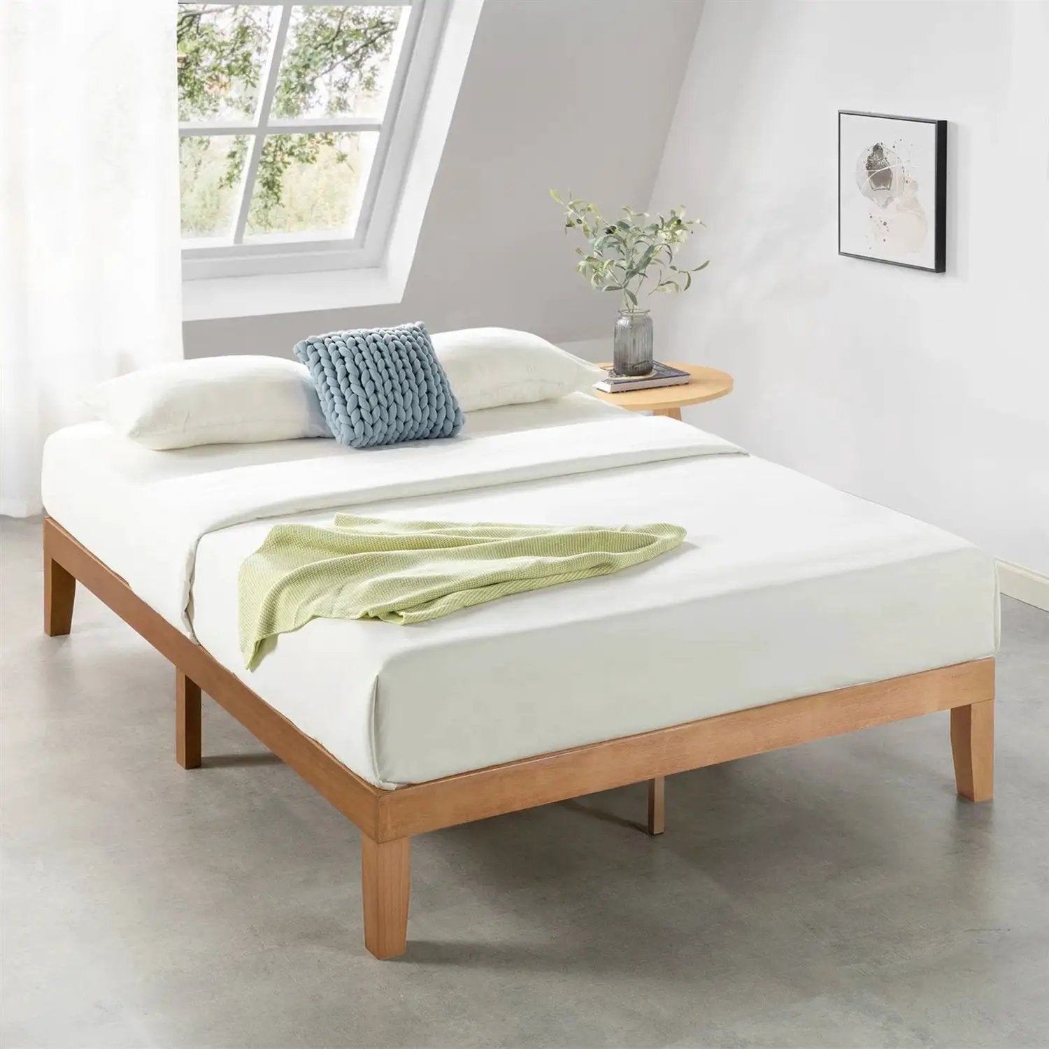 Full size Solid Wood Platform Bed Frame in Natural Wooden Finish by HomePacific