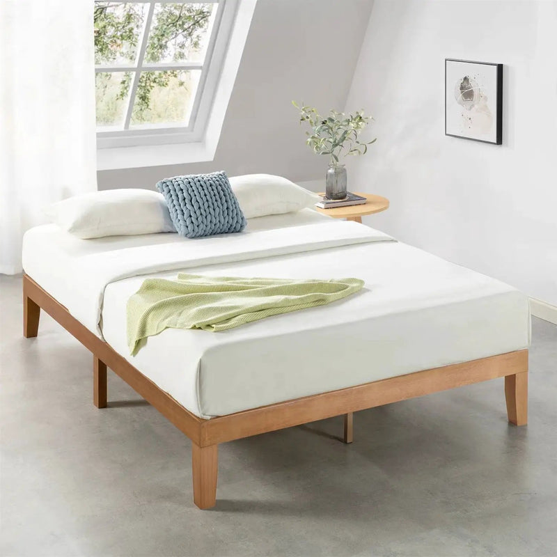 Full size Solid Wood Platform Bed Frame in Natural Wooden Finish by HomePacific
