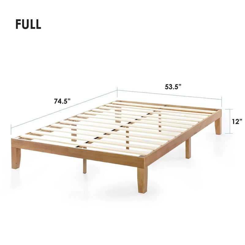 Full size Solid Wood Platform Bed Frame in Natural Wooden Finish by HomePacific