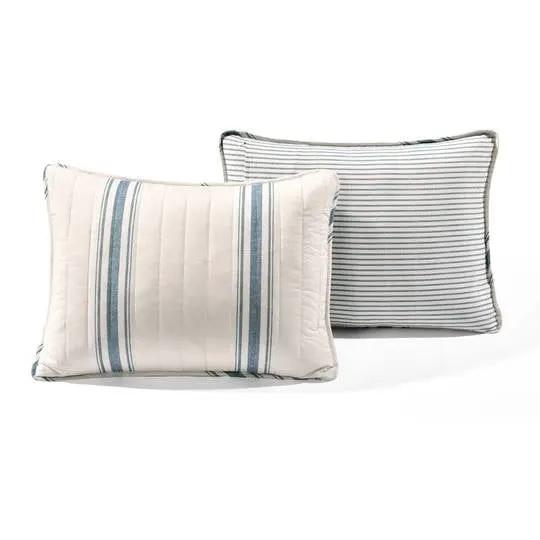 Full/Queen Blue Off-White Stripe 3 Piece Reversible Cotton Quilt Set by HomePacific