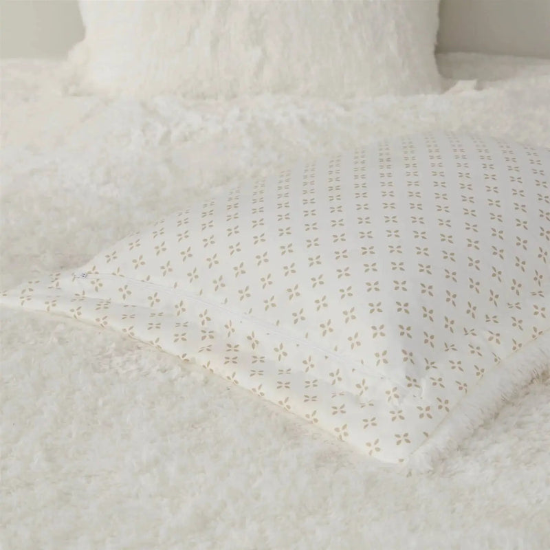 Full/Queen size Reversible Soft Sherpa Faux Fur 3-Piece Comforter Set in Ivory by HomePacific