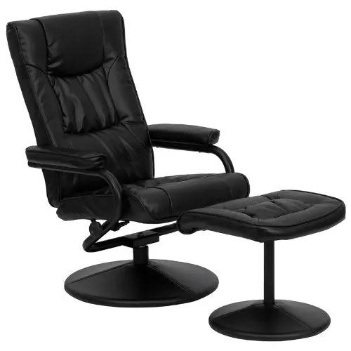 Black Faux Leather Recliner Chair with Swivel Seat and Ottoman by HomePacific