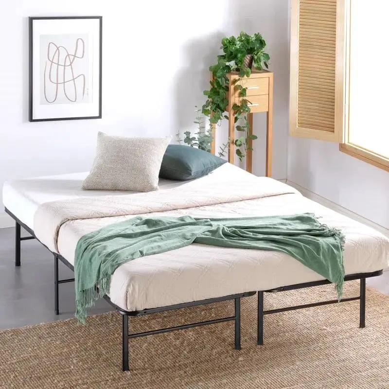 Full size Metal Bed Frame with Bamboo Wood Slats by HomePacific