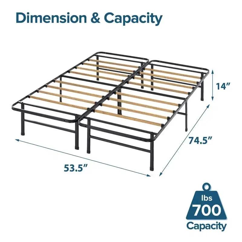 Full size Metal Bed Frame with Bamboo Wood Slats by HomePacific