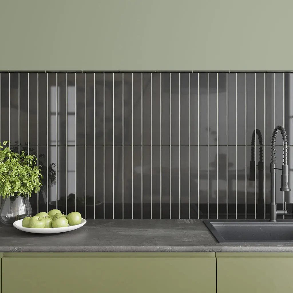 Jet Black 2x16 Glossy Ceramic Subway Tile (50 pack, 10.76 sq ft/case) by Apollo Tile