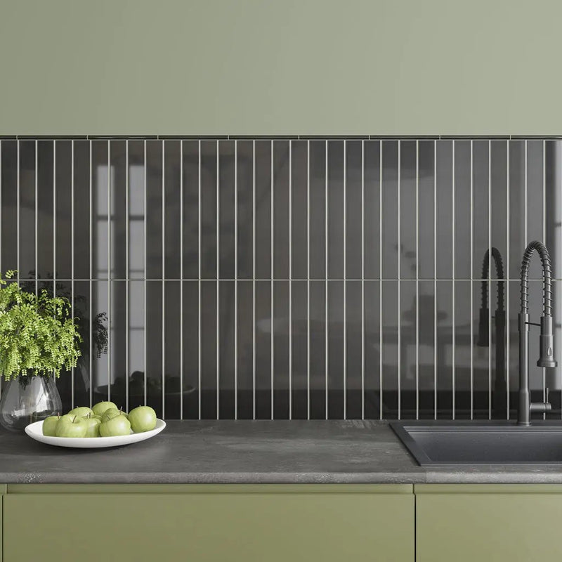Jet Black 2x16 Glossy Ceramic Subway Tile (50 pack, 10.76 sq ft/case) by Apollo Tile